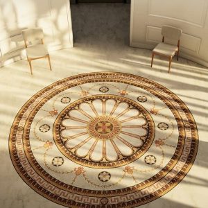 Kamile Lacuna Baroque style-handcrafted-marble mosaic rug medallion design by MEC 3D render