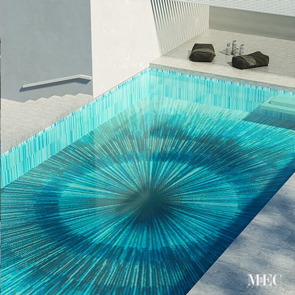 Kosmik Aqua Vertex PIXL glass tile swimming pool mosaic by MEC 3D render