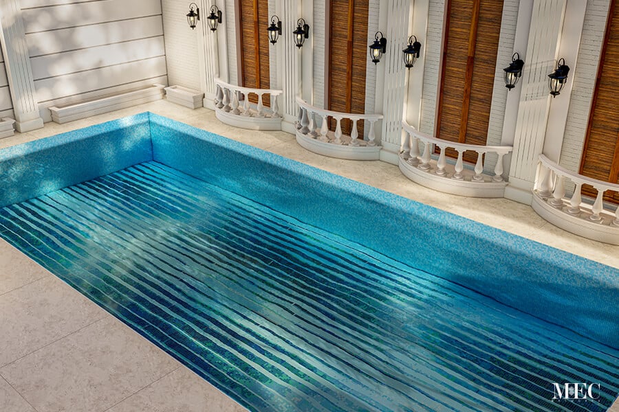 Linas Aqua Vertex PIXL glass tile swimming pool mosaic by MEC 3D render