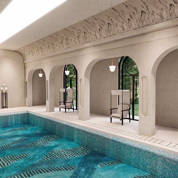 Miran Aqua Vertex PIXL glass tile swimming pool mosaic by MEC 3D render