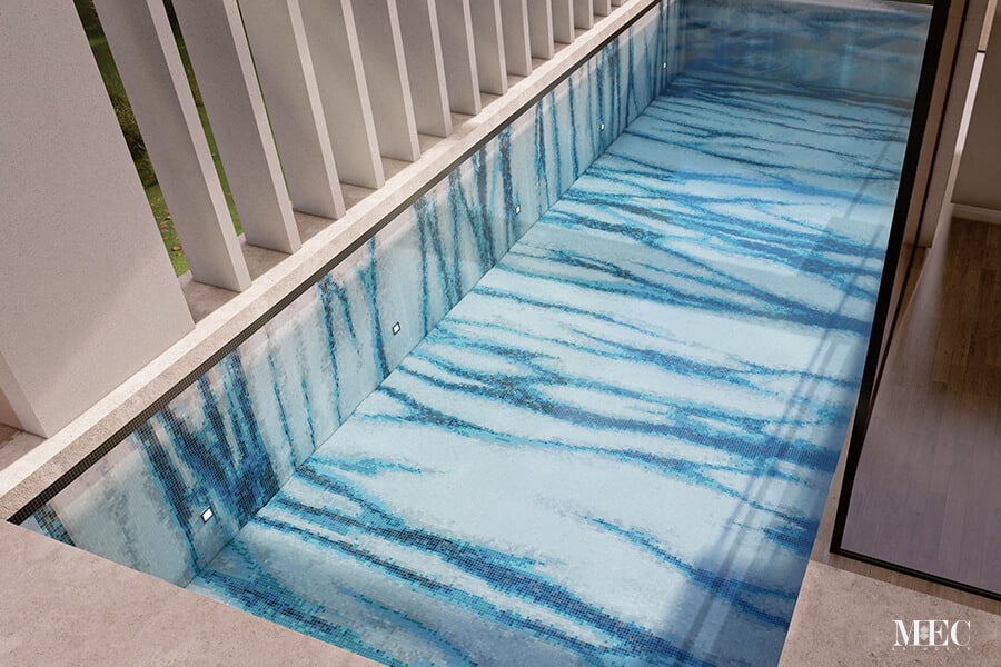 Klaro Aqua Vertex PIXL glass tile swimming pool mosaic by MEC 3D render