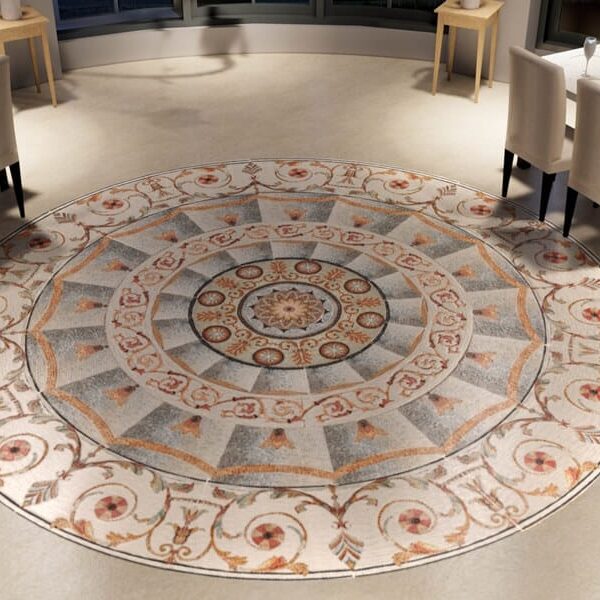 Nojus Lacuna Baroque style-handcrafted-marble mosaic rug medallion design by MEC 3D render