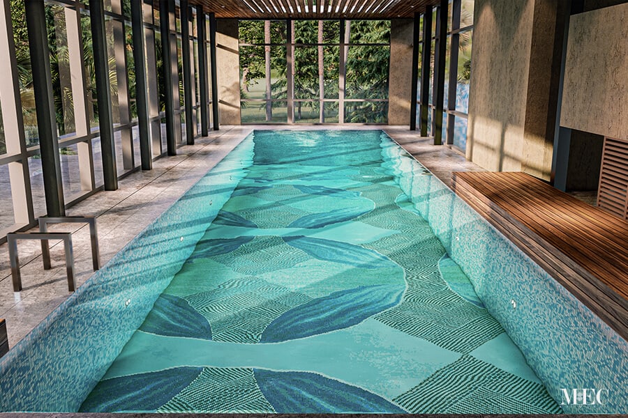 Noxu Aqua Vertex PIXL glass tile swimming pool mosaic by MEC 3D render