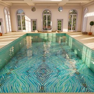 Pridian Aqua Vertex PIXL glass tile swimming pool mosaic by MEC 3D render