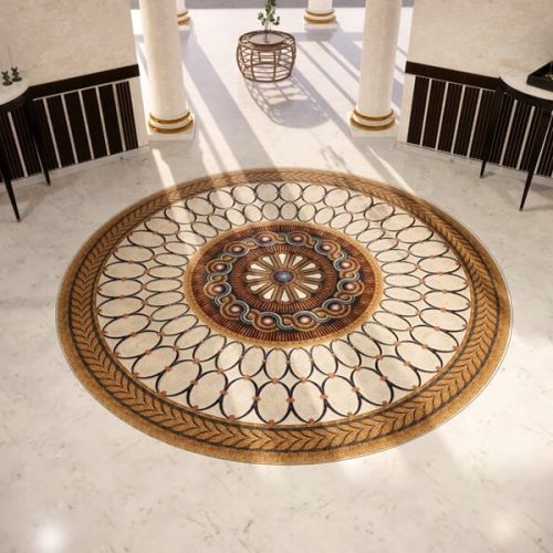Romak Lacuna Baroque style-handcrafted-marble mosaic rug medallion design by MEC 3D render