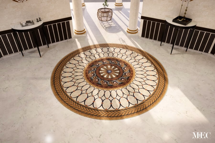 Romak Lacuna Baroque style-handcrafted-marble mosaic rug medallion design by MEC 3D render