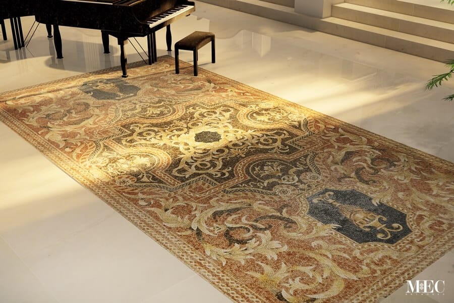 Ruta Lacuna Baroque style-handcrafted-marble-mosaic rug by MEC