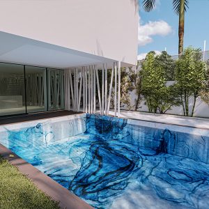 Savu Aqua Vertex PIXL glass tile swimming pool mosaic art by MEC 3D render