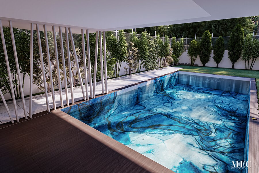 Savu Aqua Vertex PIXL glass tile swimming pool mosaic idea by MEC 3D render