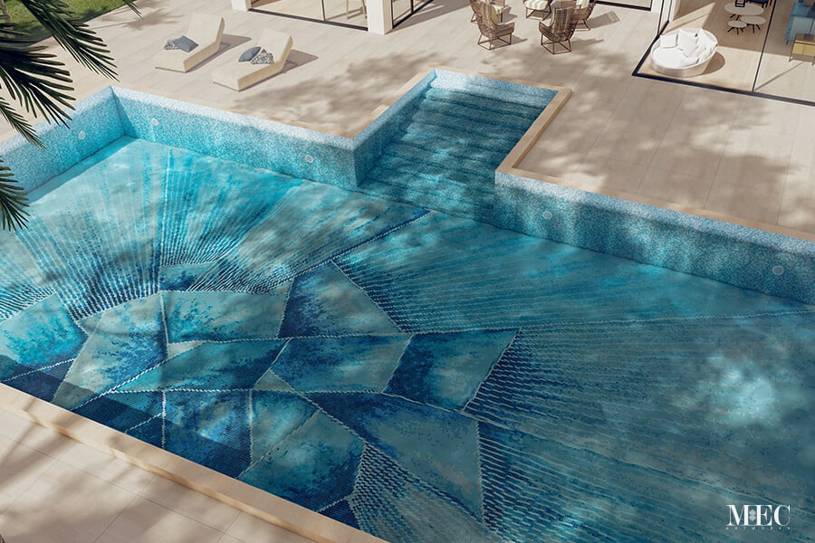 Skiss Aqua Vertex PIXL glass tile swimming pool mosaic by MEC 3D render