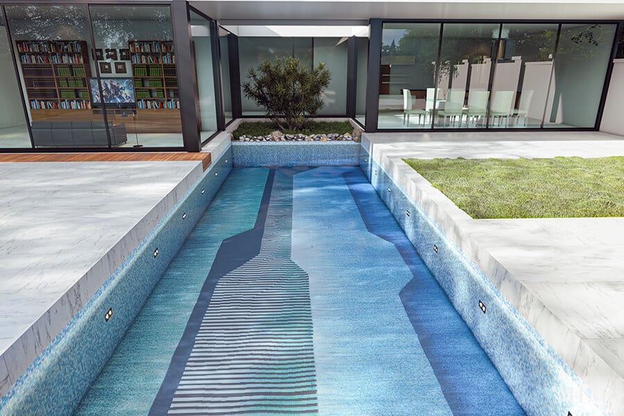 Tuffa Aqua Vertex PIXL glass tile swimming pool mosaic by MEC 3D render