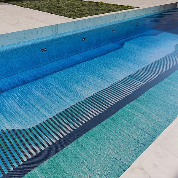 Tuffa Aqua Vertex PIXL glass tile swimming pool mosaic by MEC 3D render