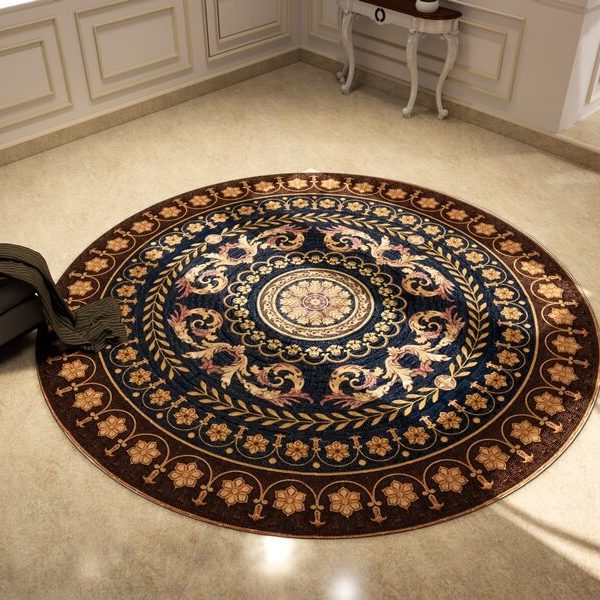 Vaden Lacuna Baroque style-handcrafted-marble mosaic rug medallion design by MEC 3D render