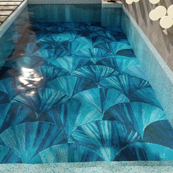 Vissen Aqua Vertex PIXL glass tile swimming pool mosaic by MEC 3D render