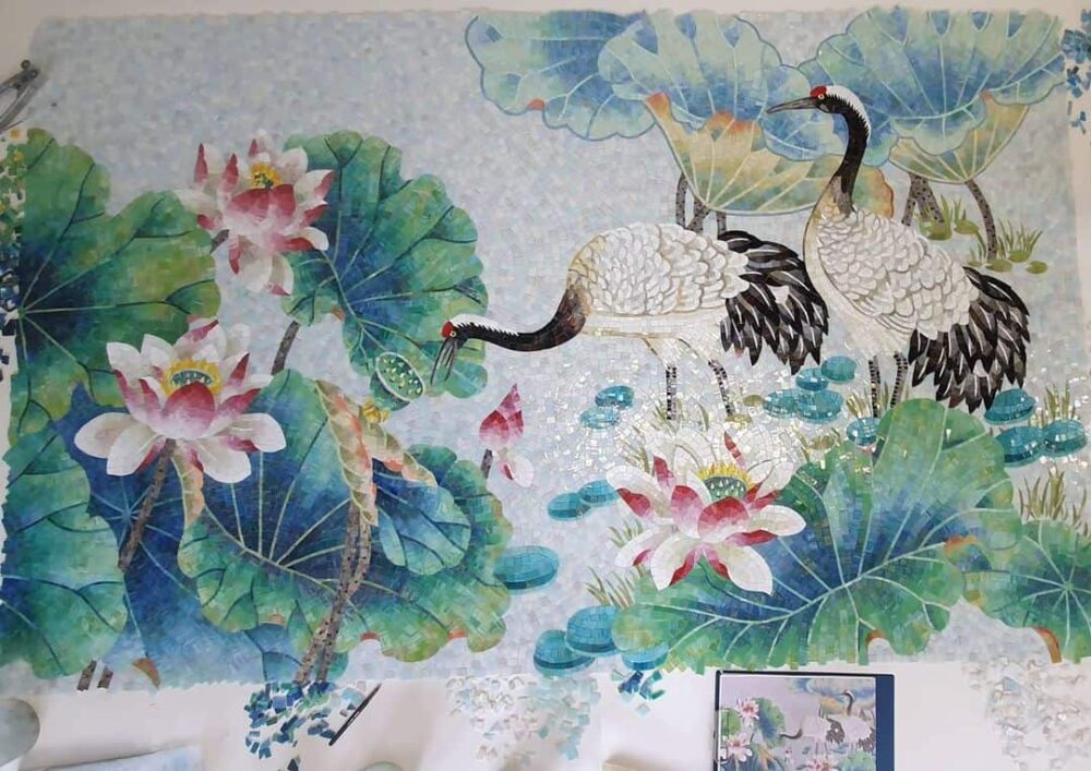 glass mosaic animal kingdom heron bird mosaic crane mural