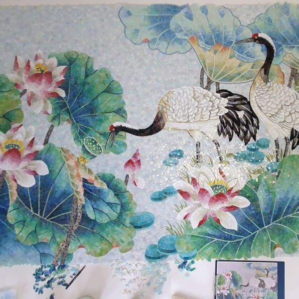 glass mosaic animal kingdom heron bird mosaic crane mural