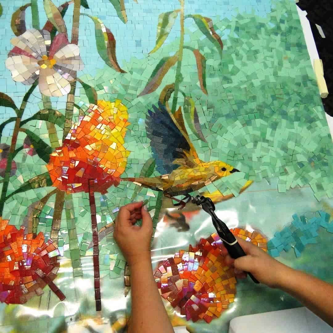 glass mosaic animal kingdom workshop process