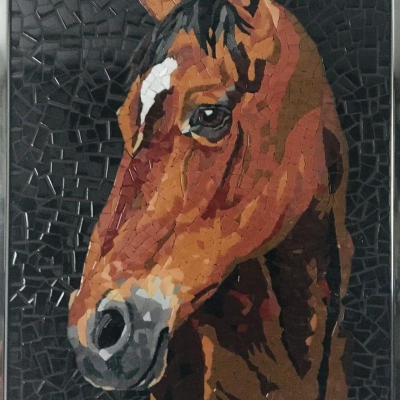 glass mosaic animal kingdom horse stallion with dark background from MEC's mosaic animals series