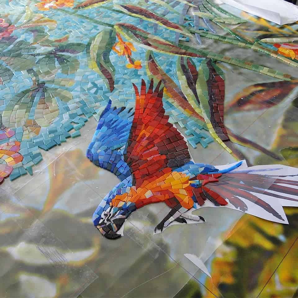 glass mosaic animal kingdom macaw tropical