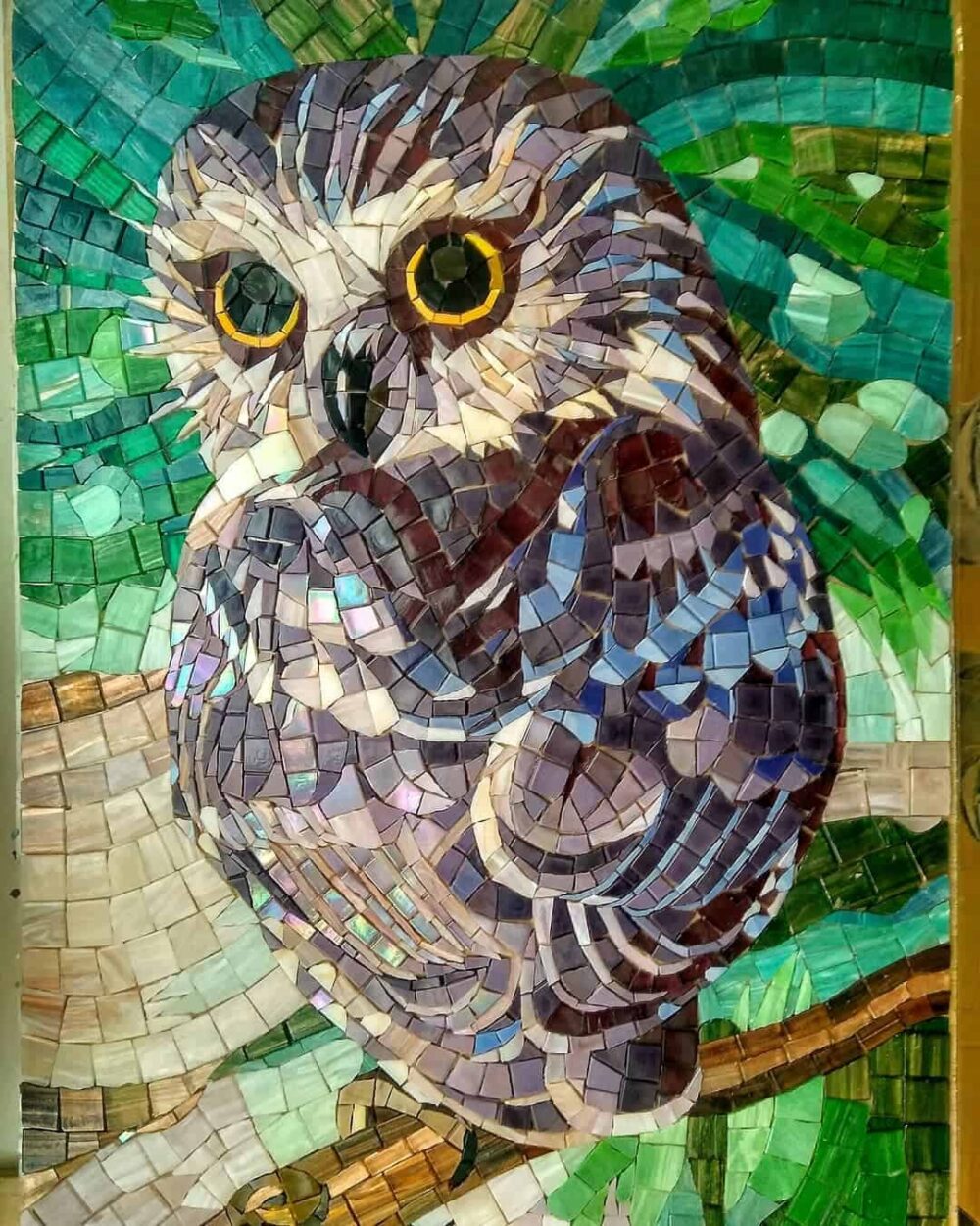 mosaic animals handcrafted glass mosaic owl portrait