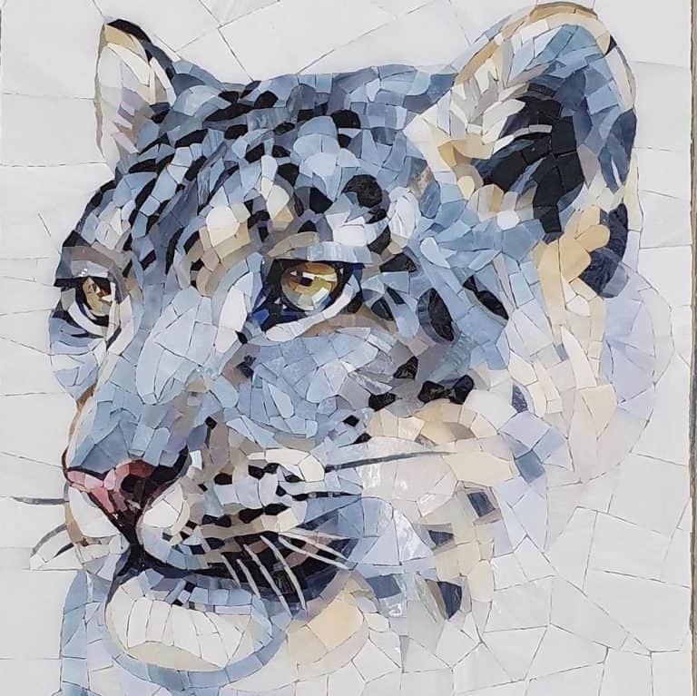 glass mosaic animal kingdom snow leopard