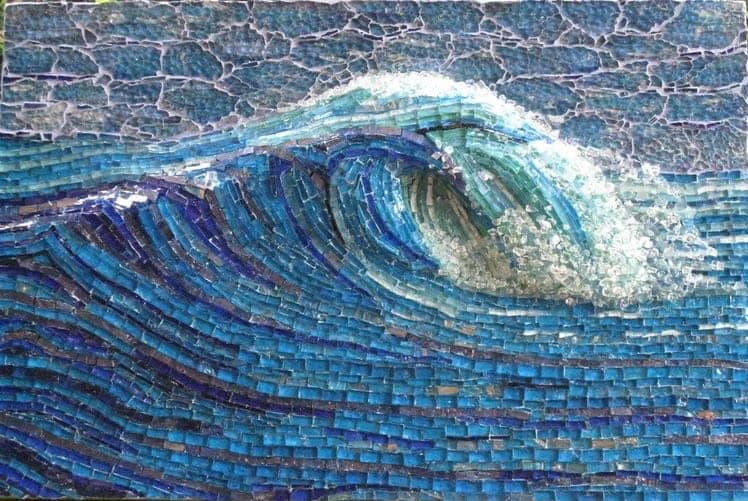 Abstract 3D Wall Sculpture Modern Teal Mosaic Wall Decor Ocean Wave 3D Wall Art