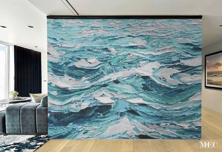 Oil painting of ocean converted into a glass mosaic wallart with AddTek by MEC