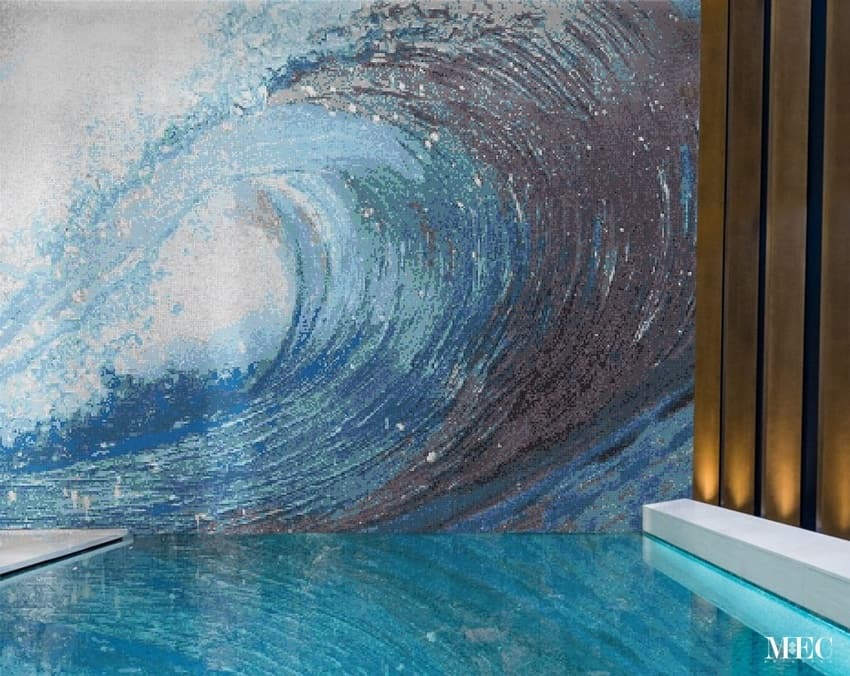 Surf's Up | Tidal wave scene depicted in mosaic. 