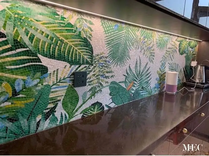 tropical leaf kitchen backsplash mosaic tile mural