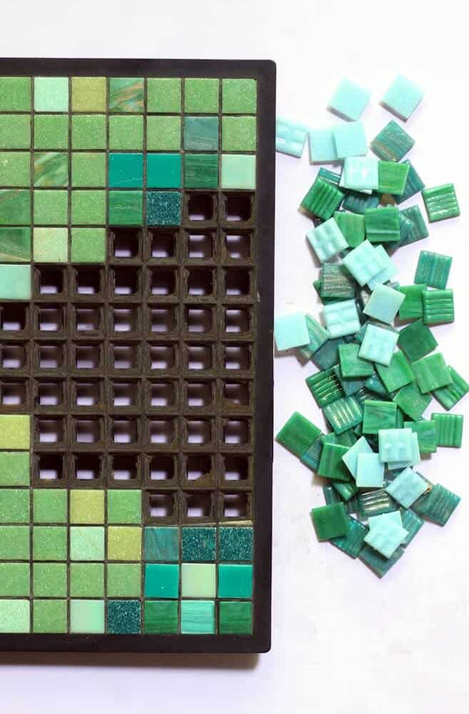 Green glass mosaic tile on a PIXL AddTek grid