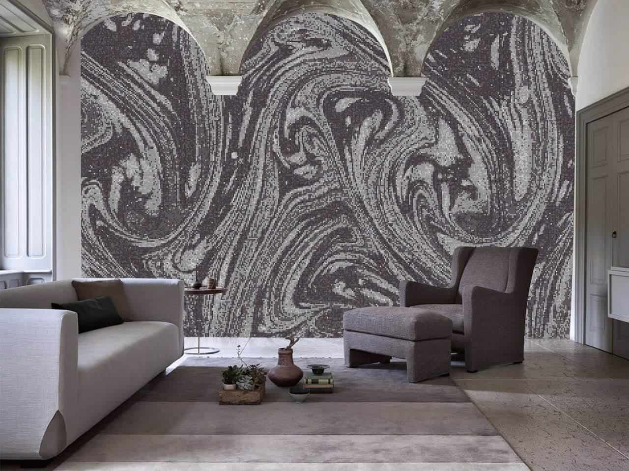 glass mosaic abstract pixl pattern black and white swirl by MEC