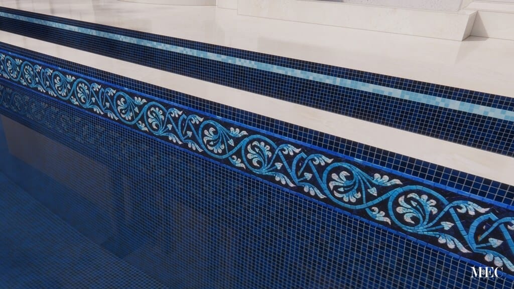 waterline swimming pool glass mosaic tile handcrafted vine