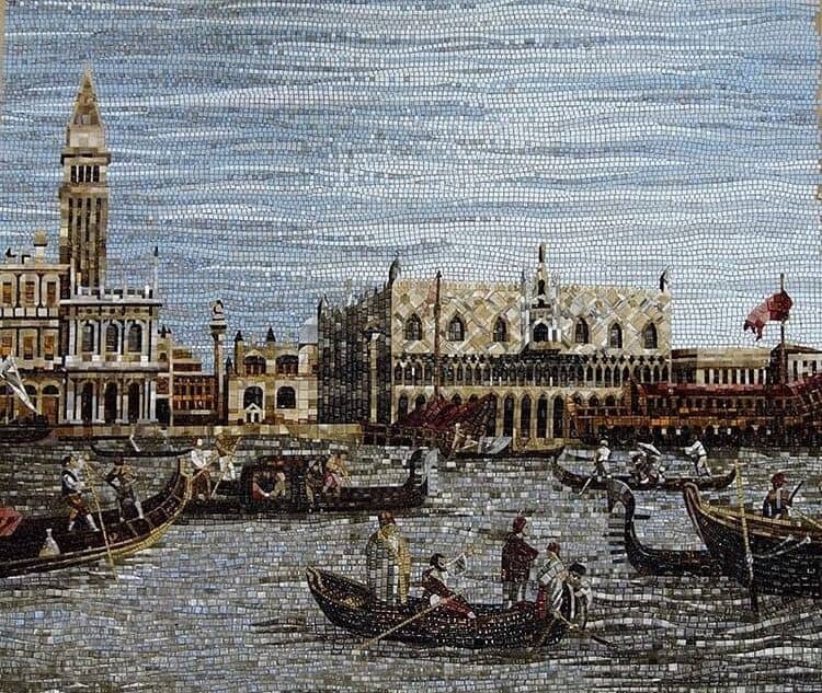 The Molo, Seen from the Bacino di San Marco Canaletto landscape mosaic art glass tile work 