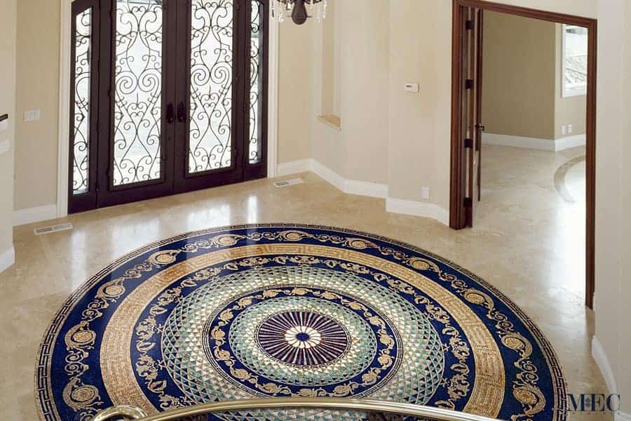 Magari blue and gold tile medallion marble mosaic rugs