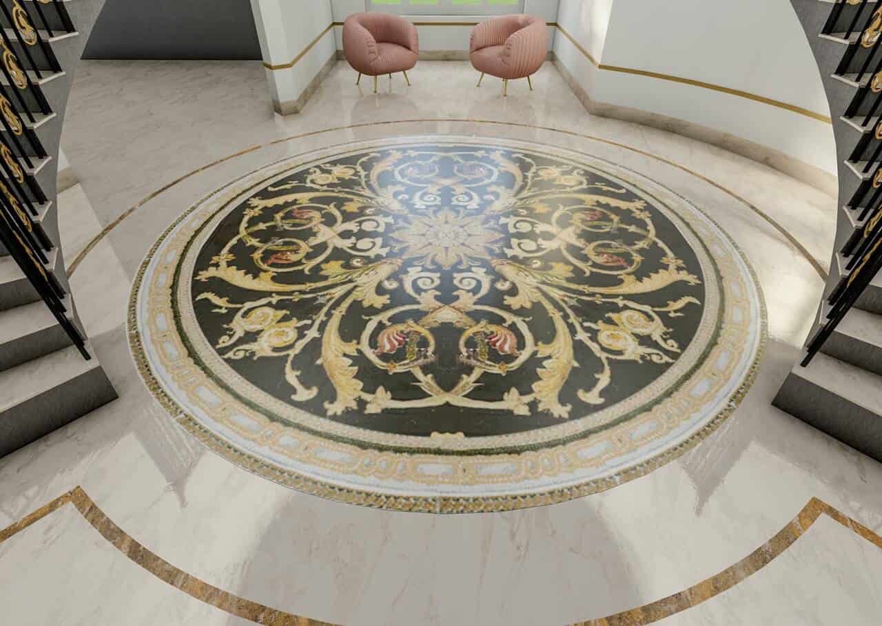 tavas lacuna marble mosaic rug flooring original dark colorway
