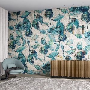 Leaf imprint seamless wallpaper themed PIXL glass mosaic design