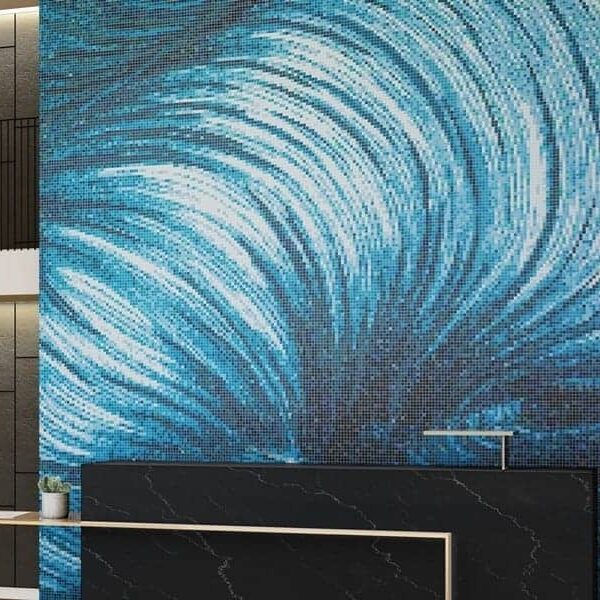 Abstract glass mosaic art for walls and swimming pools. blue glass mosaic