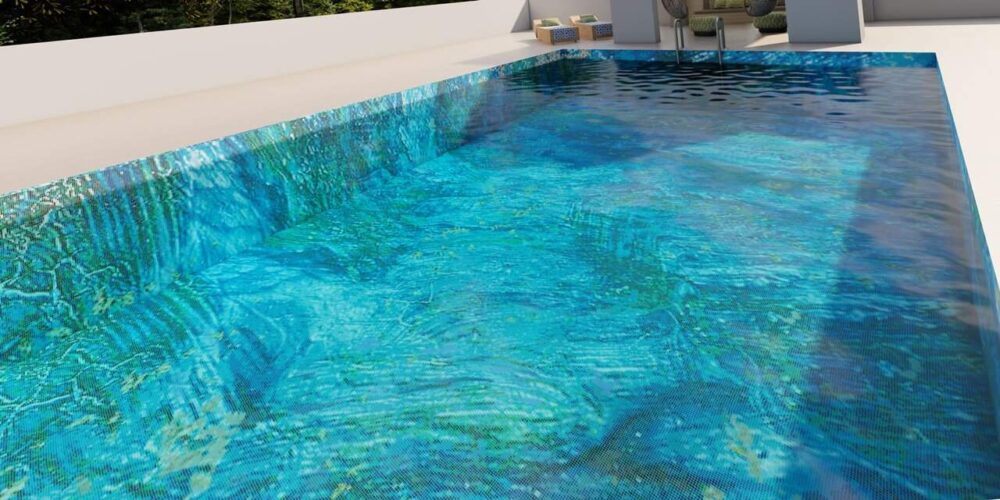 abstract art glass mosaic swimming pool tiles render