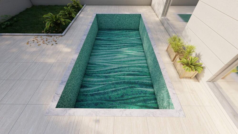 emerald currents abstract art glass mosaic-pool tiles custom vertex pixl
