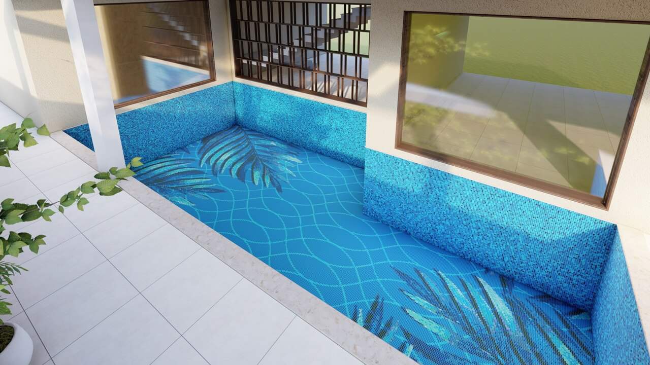 This image is showing an idea for a high quality custom made pool mosaics Elysian glass mosaic PIXL swimming pool tiles design (1)