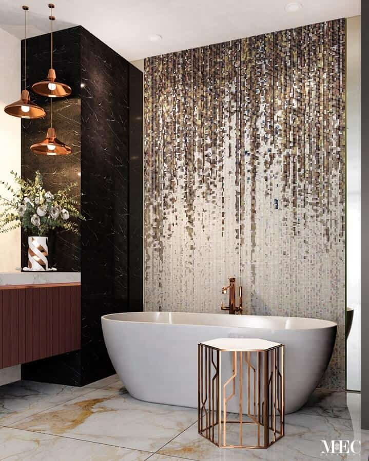 Fall Sprinkle glass mosaic abstract art shower bathtub wall render (2)