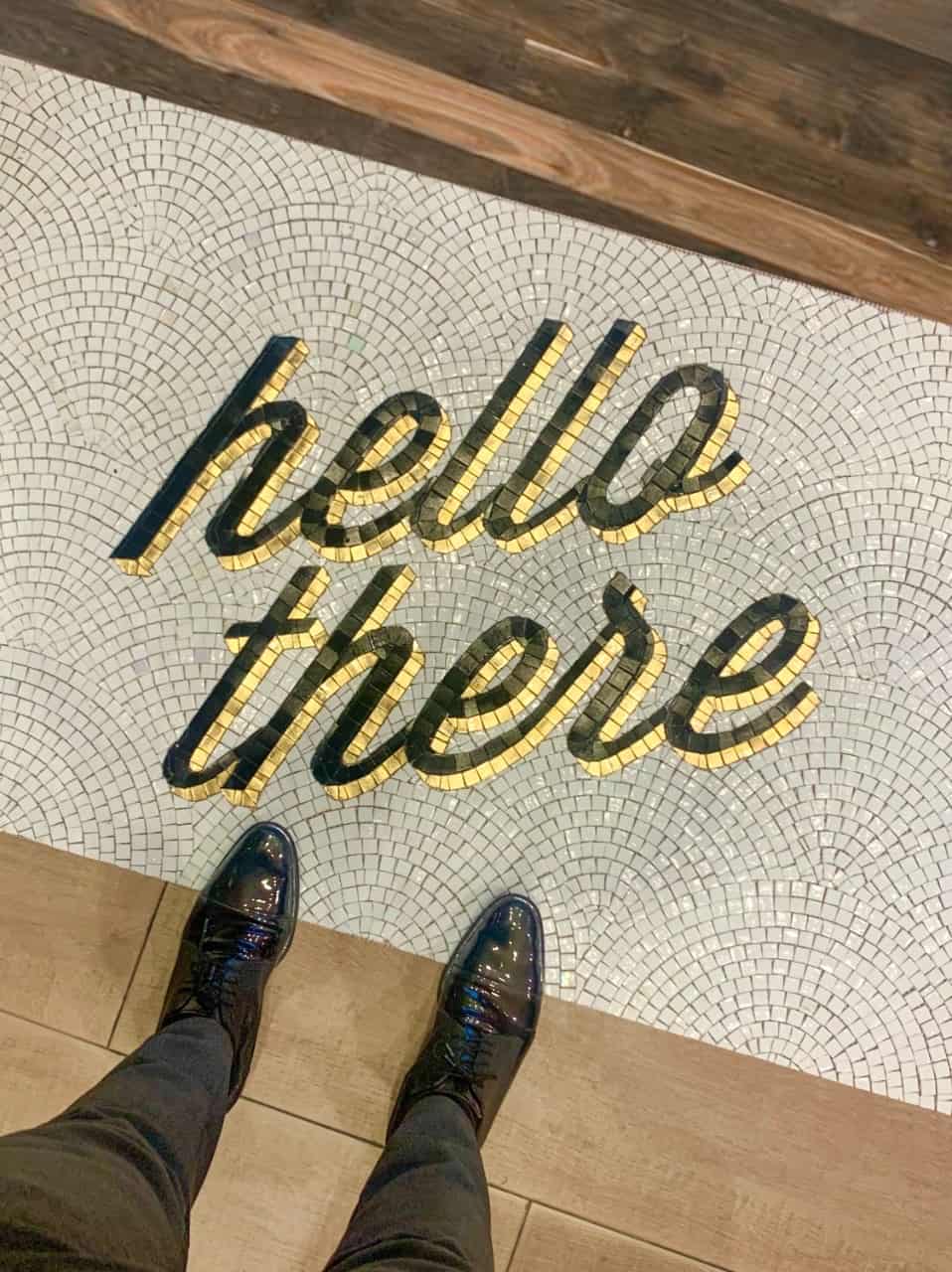 'hello there' custom designed mosaic floor logos signage