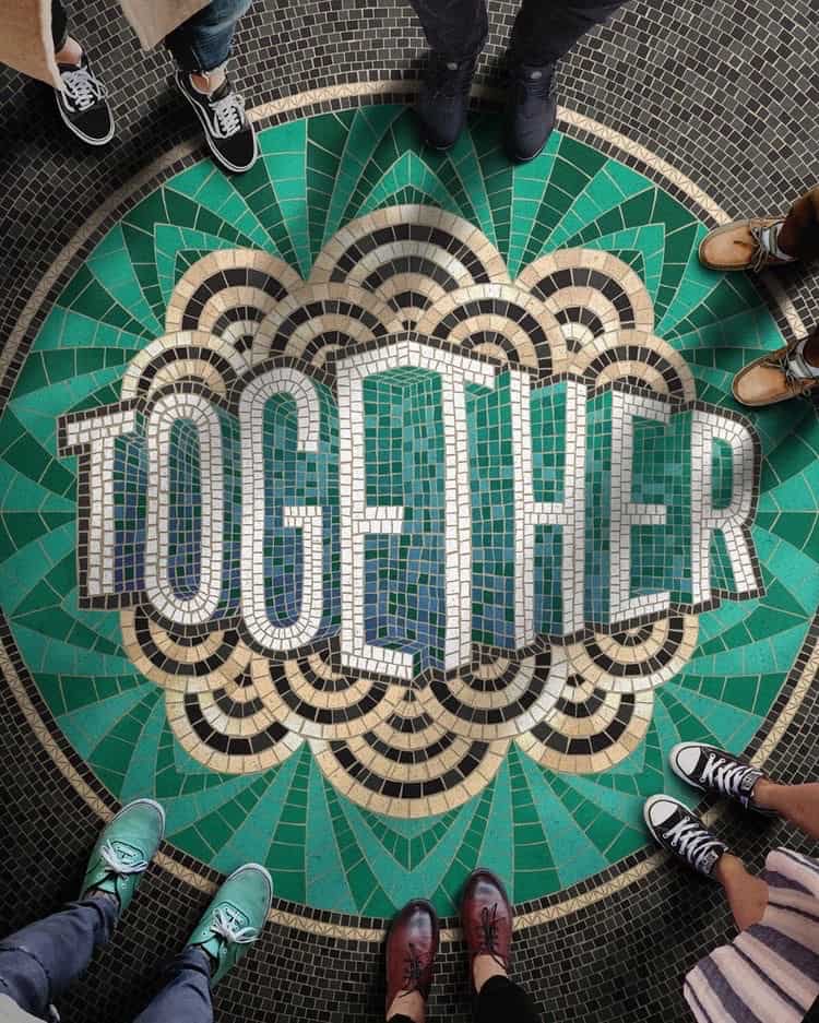 "together" text handcrafted custom mosaic logo