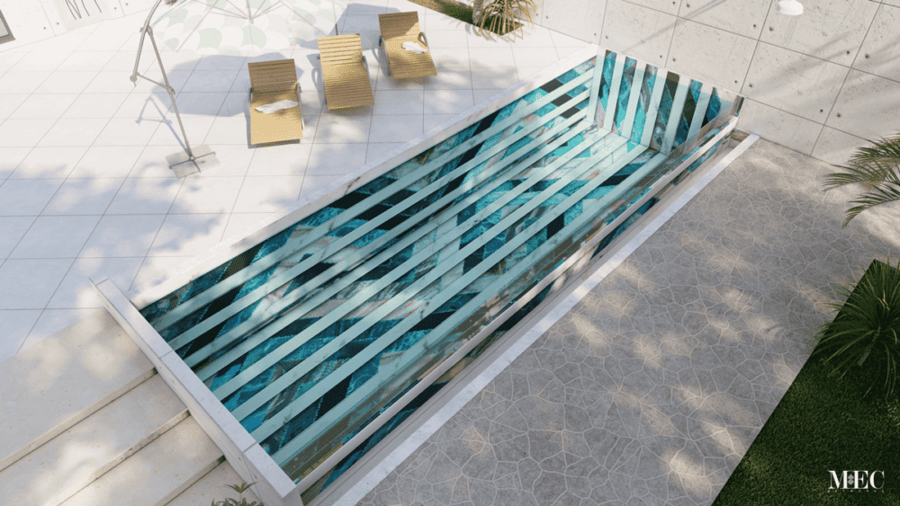 Marmo Aqua abstract PIXL glass mosaic pool marble