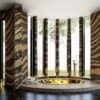 black and gold bathroom curving wall glass mosaic tiles