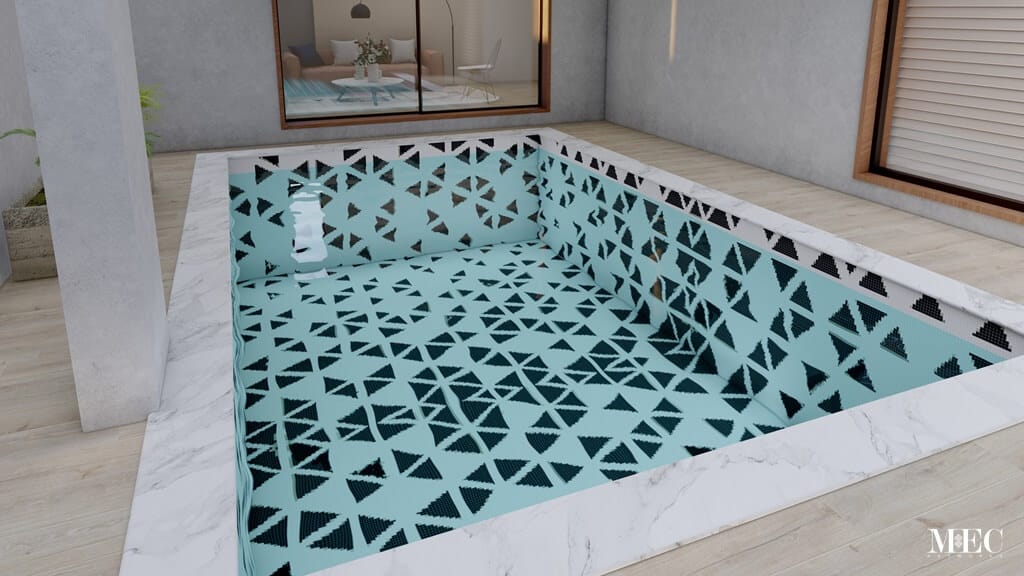 geometric fading abstract pattern PIXL glass mosaic pool design with triangles