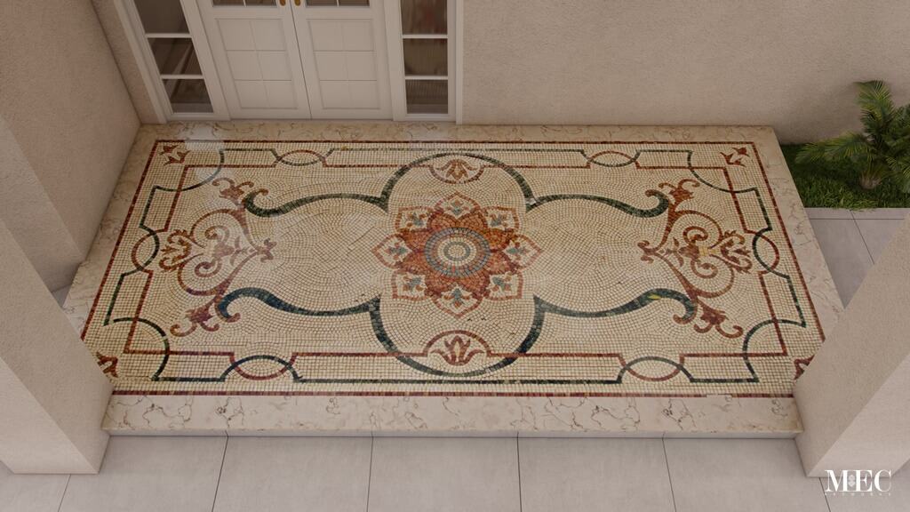 handcrafted marble mosaic tile rug enterance floor render