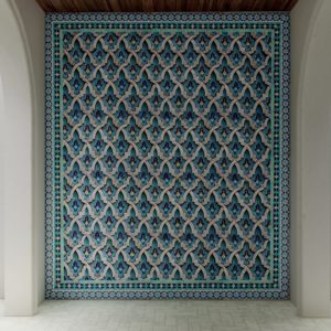Eastern wall mosaic panel handcut tiles blue