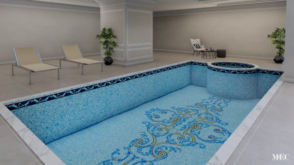European decorative pattern glass mosaic pool ornamental waterline tile
