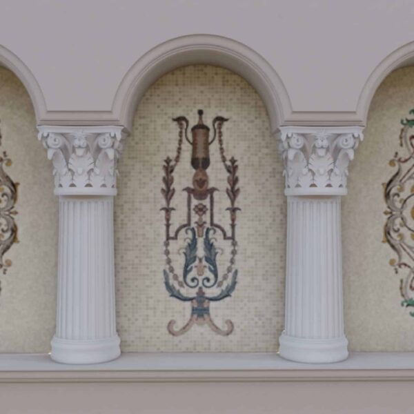 French classical house marble mosaic niche arches columns